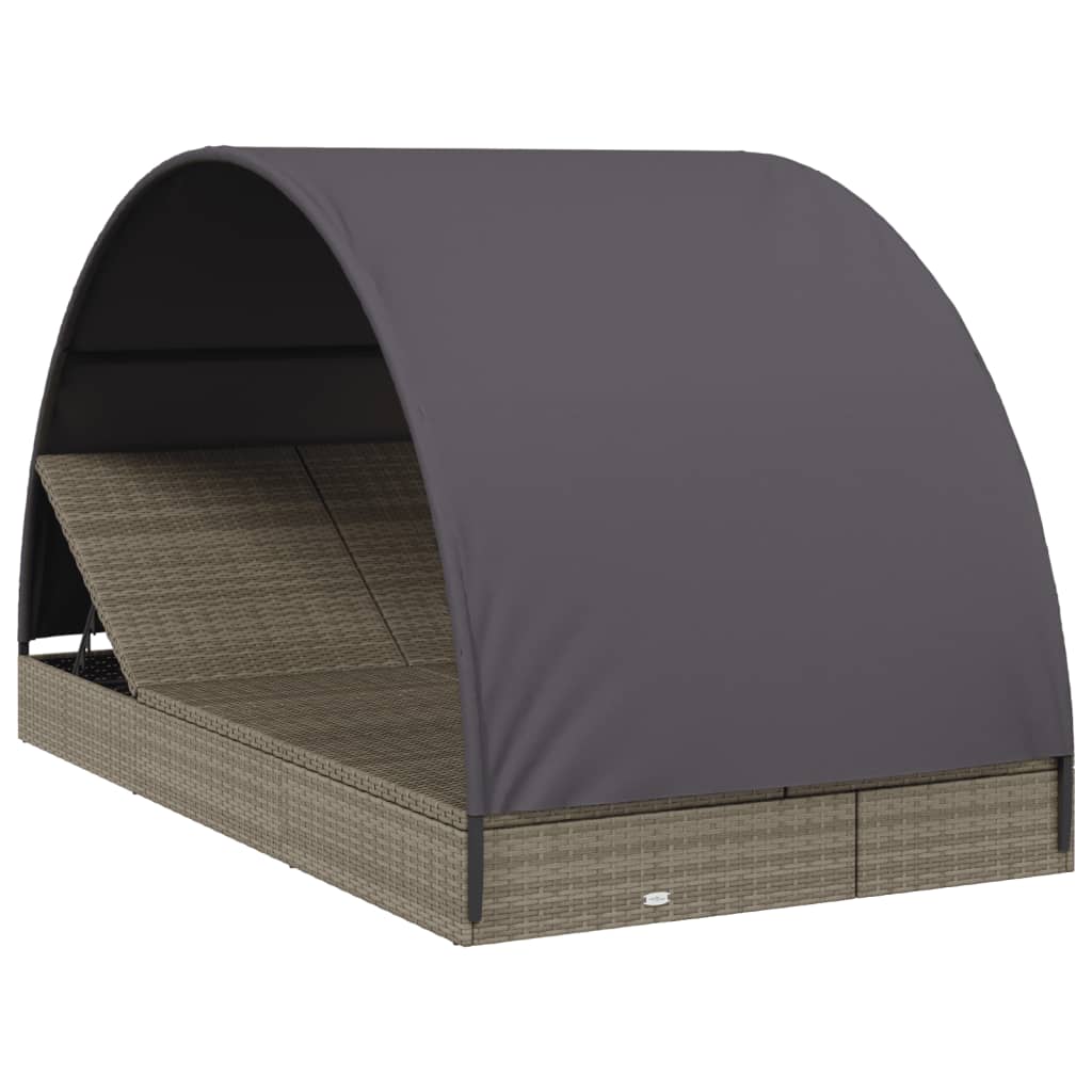 2-Personen-Sonnenliege mit Dach Braun 211x112x140 Poly Rattan