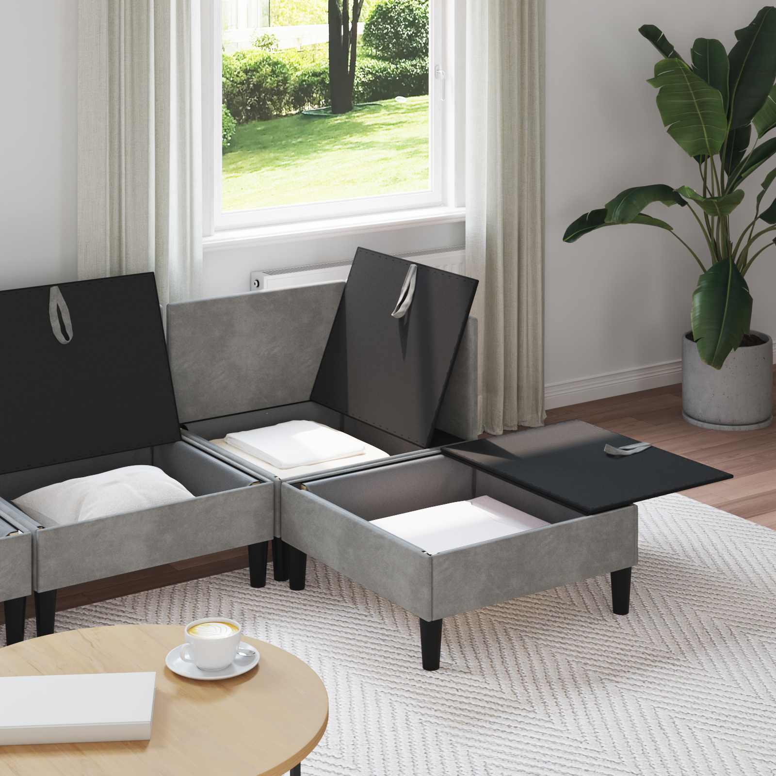 Wohnzimmergarnitur mit Kissen mit Speicher 3 pcs Hellgrau Samt