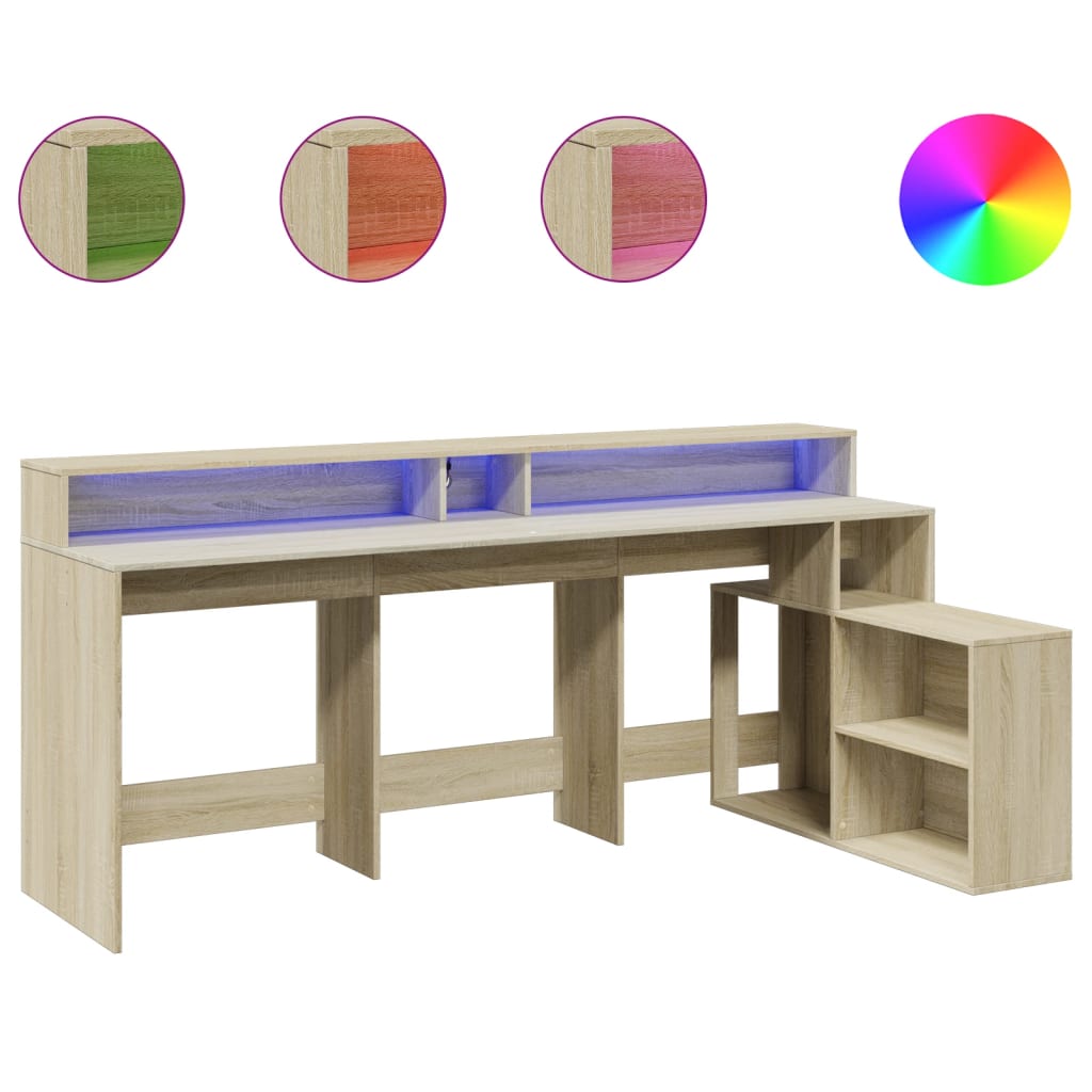LED-Schreibtisch Weiß 200x104x91 cm Holzwerkstoff