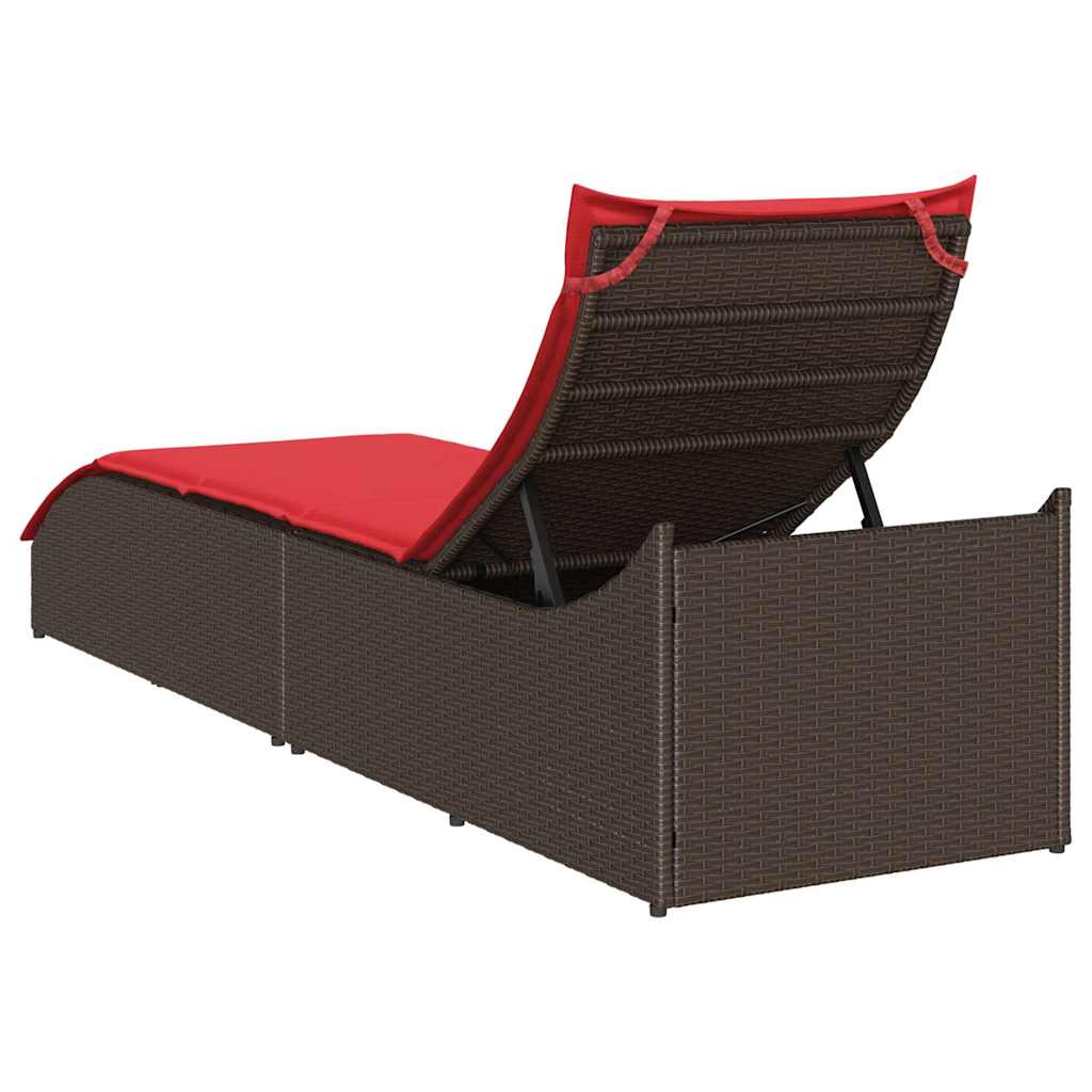 Klappliege mit Auflage und Stauraum Schwarz Poly-Rattan