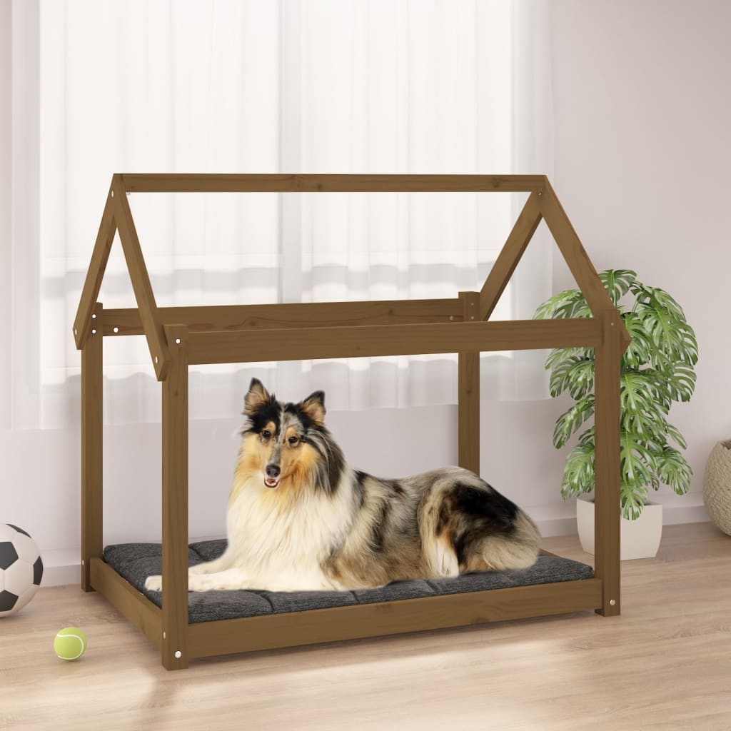 Hundebett Grau 61x50x70 cm Massivholz Kiefer