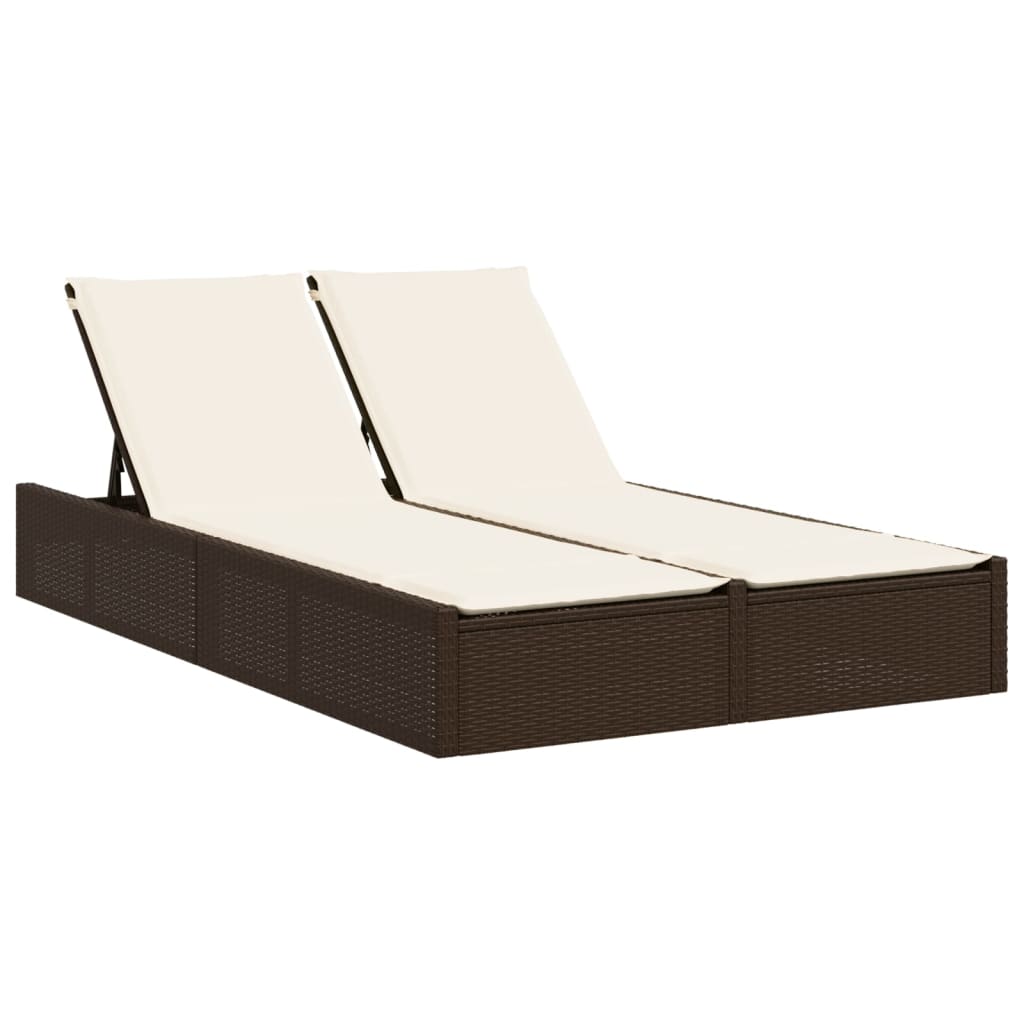 Doppel-Sonnenliege mit Kissen Schwarz Poly Rattan