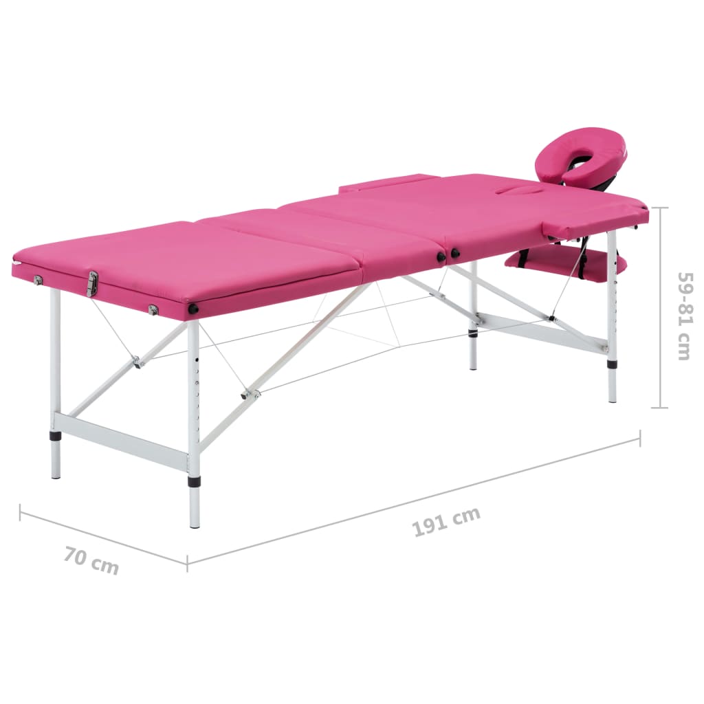 Massagetisch Klappbar 3 Zonen Aluminium Dunkellila