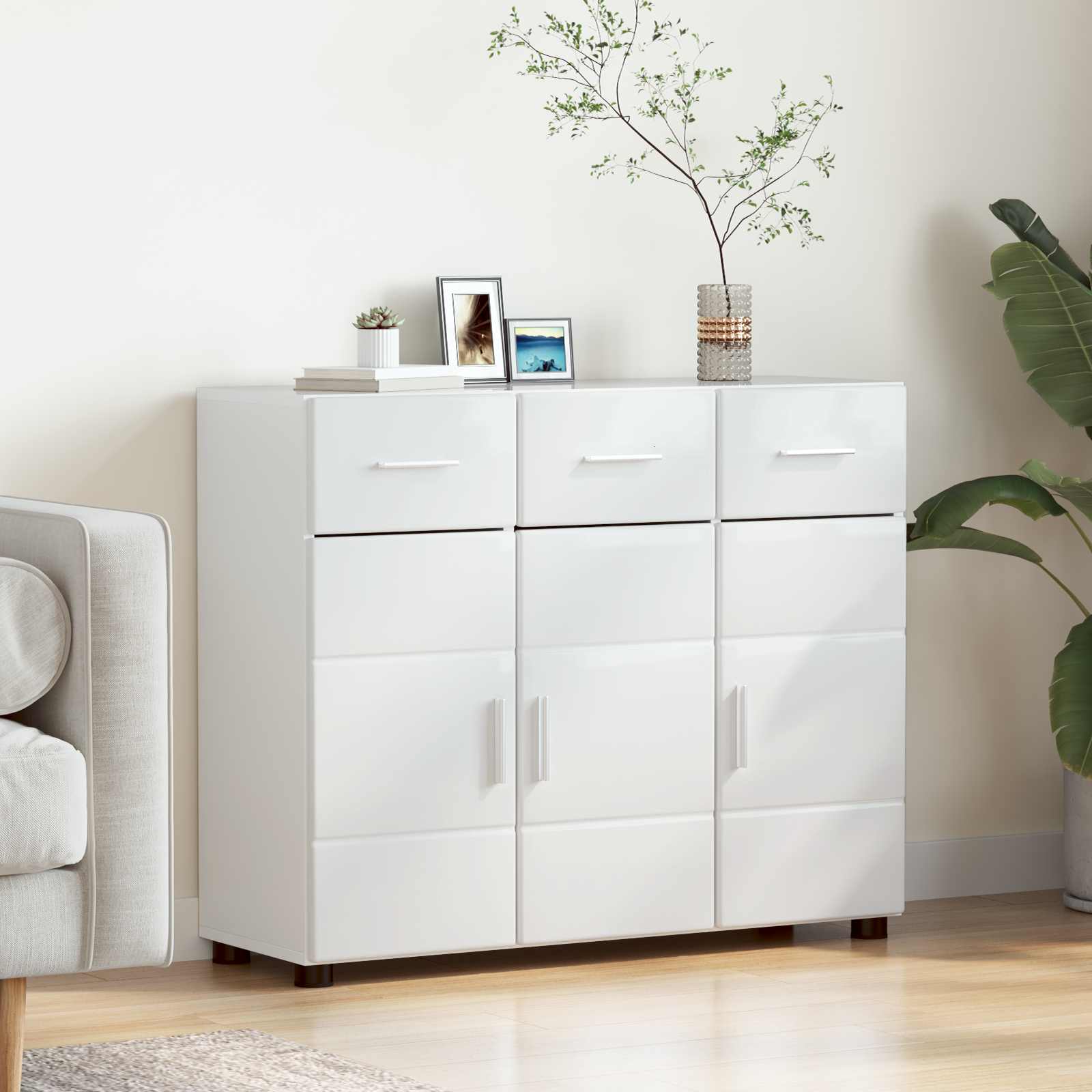 Highboard mit Regal FLORIN Weiß 60 x 35 x 182 cm Holzwerkstoff