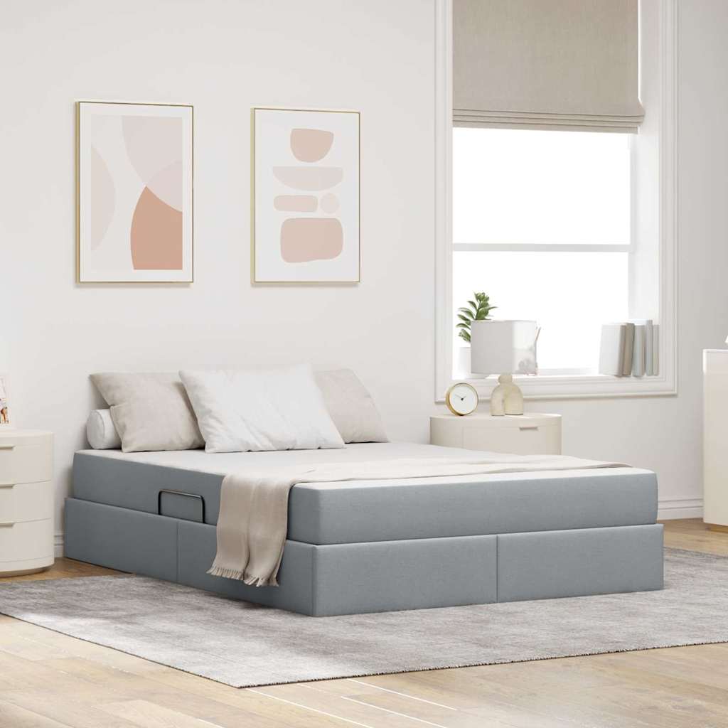 Aufbewahrungsbett mit Matratze Hellgrau 90 x 190 cm Polyester