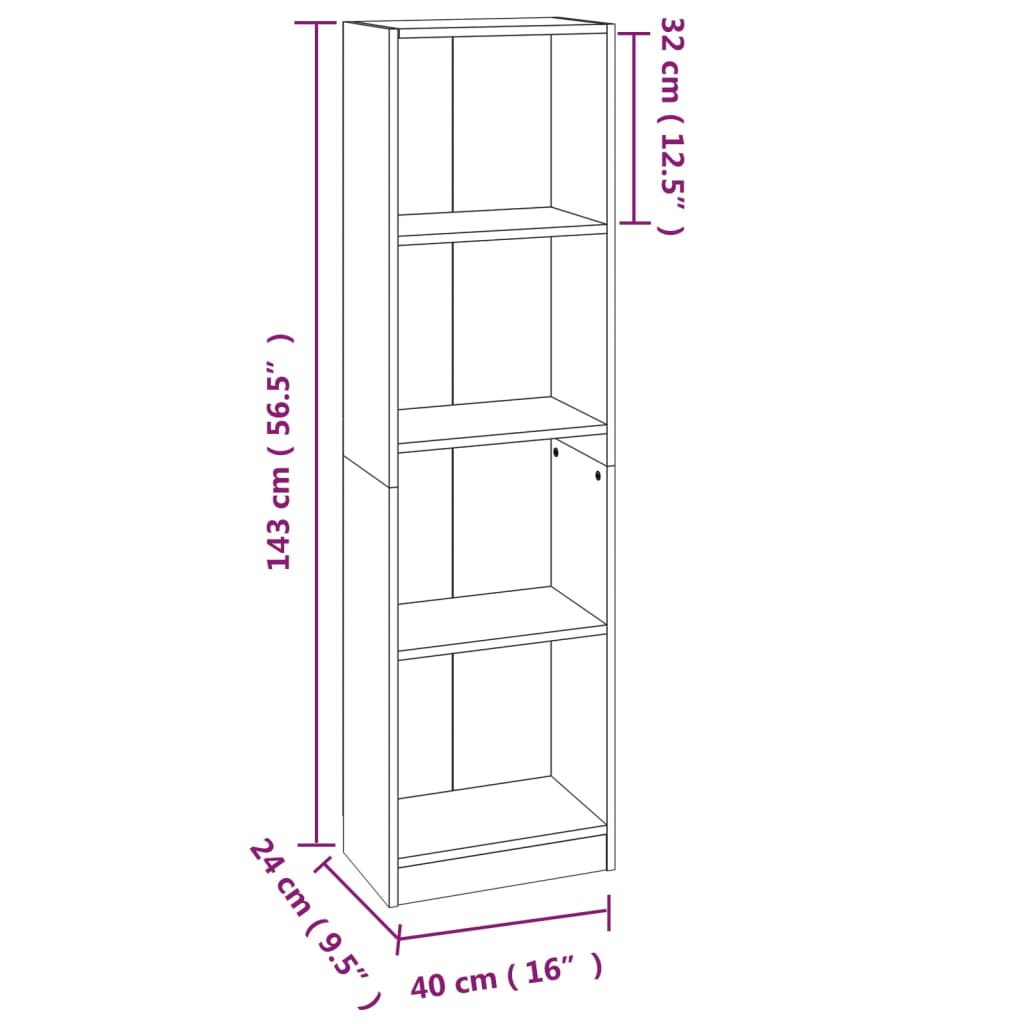 Bücherregal 3 Fächer Weiß 40x24x109 cm Holzwerkstoff