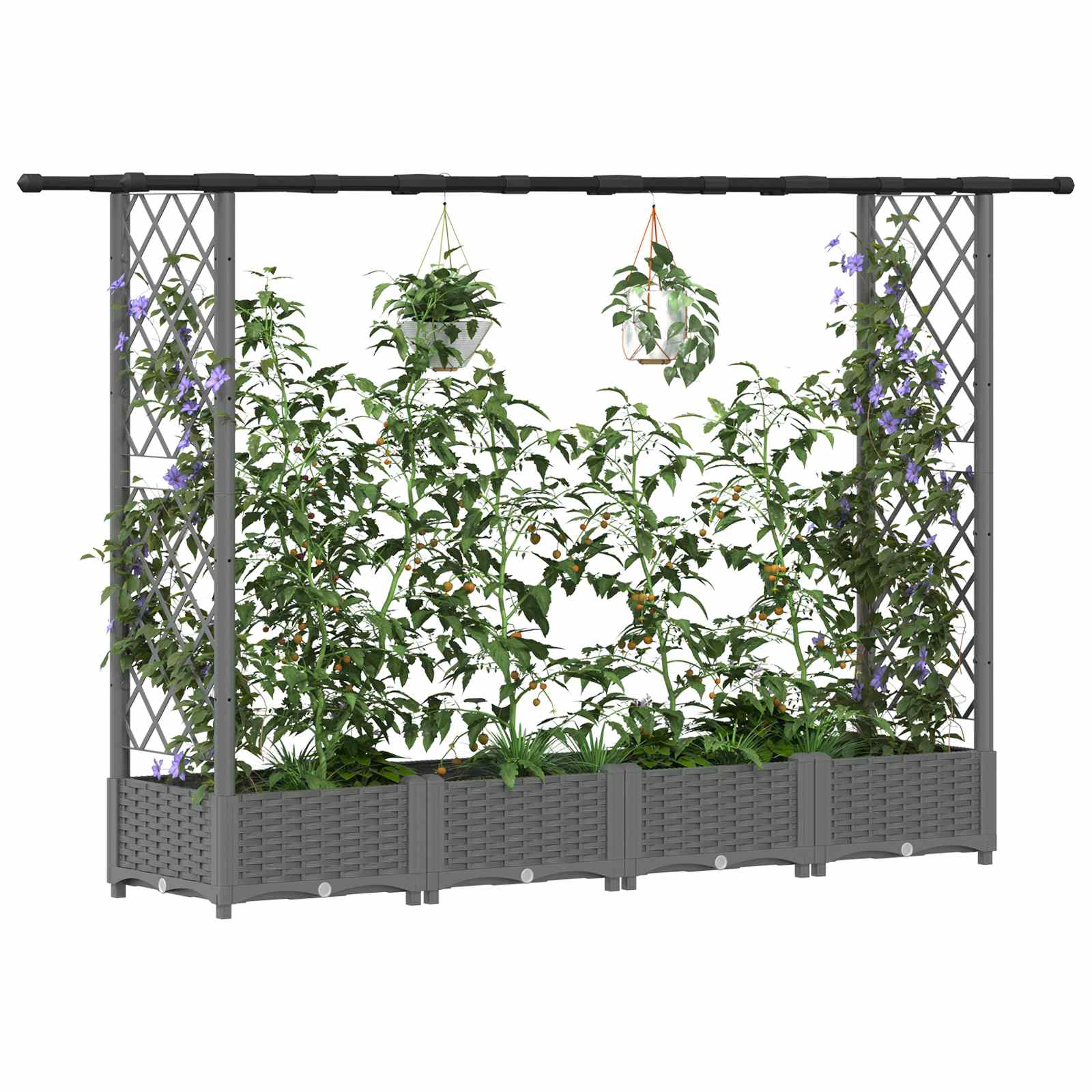 Hochbeet mit Rankgitter und Dach Braun 124 x 40 x 123 cm PP