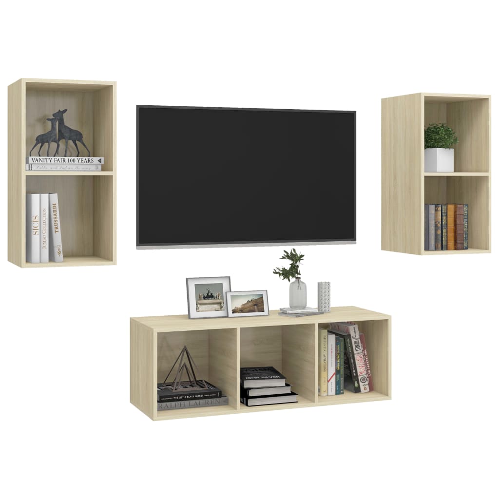 3-tlg. TV-Schrank-Set Weiß Holzwerkstoff