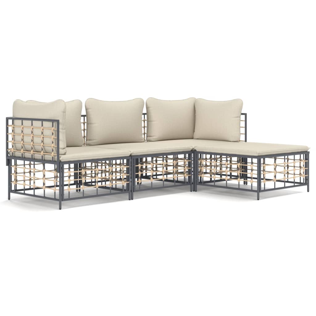 5-tlg. Garten-Lounge-Set mit Kissen Anthrazit Poly Rattan