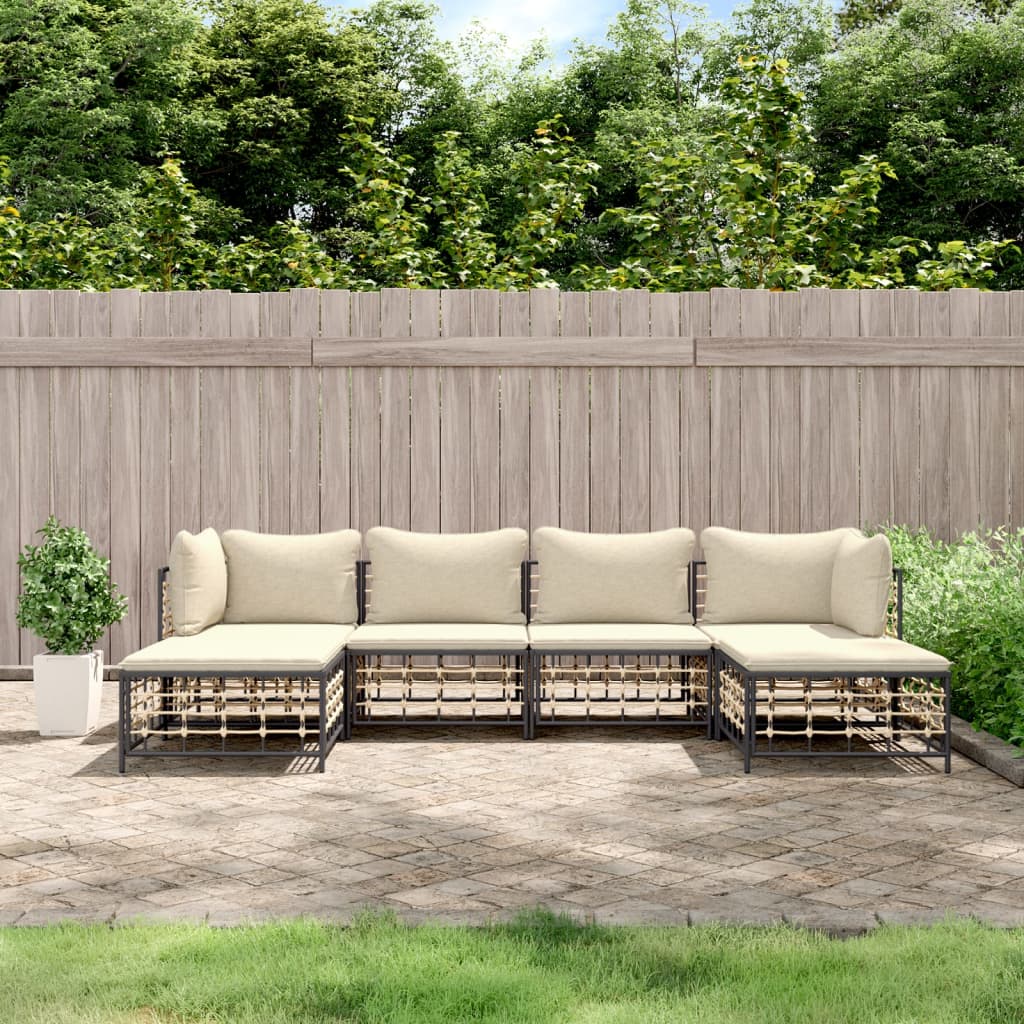 7-tlg. Garten-Lounge-Set mit Kissen Anthrazit Poly Rattan
