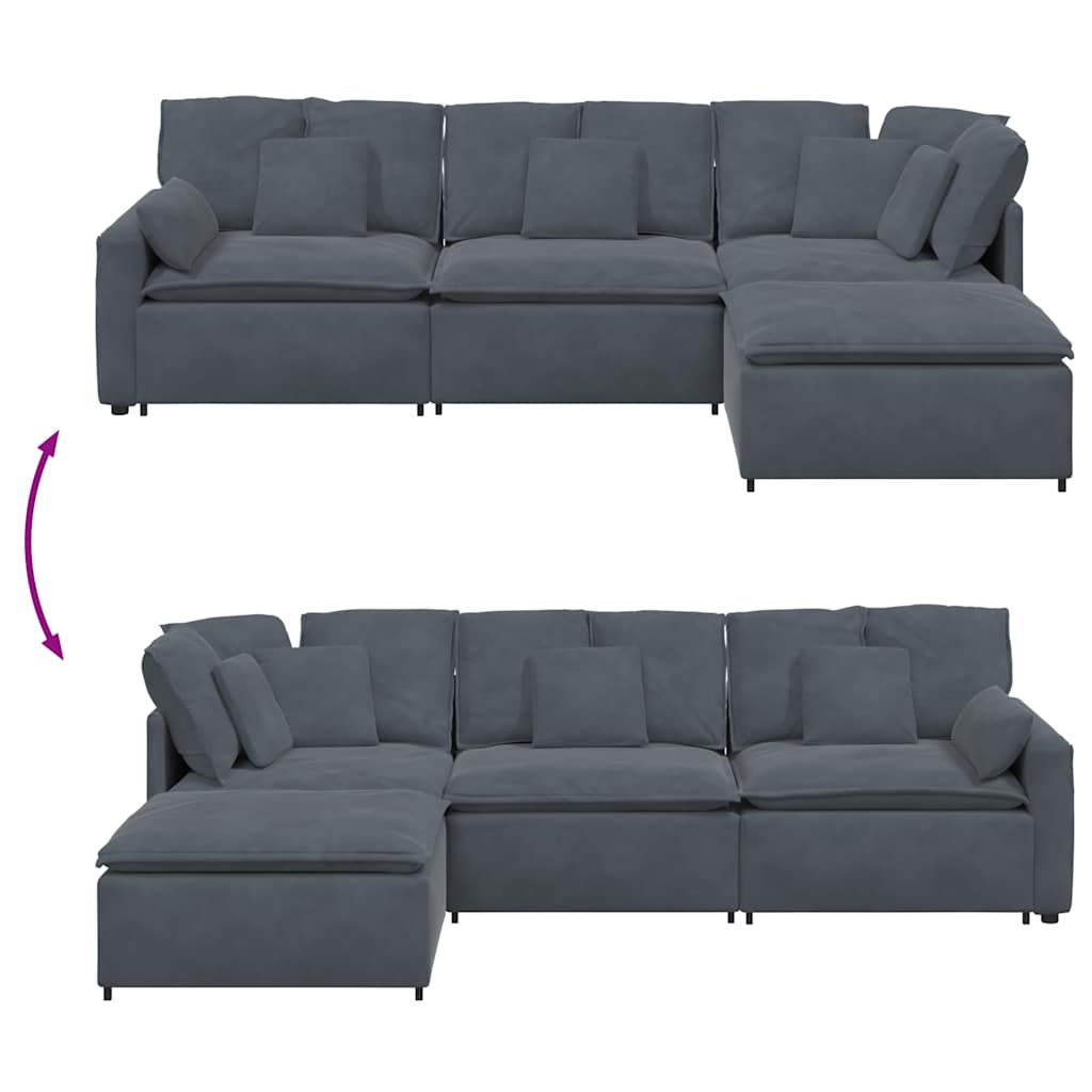 Modulares Sofa mit Fußhocker Kissen Samt Blau