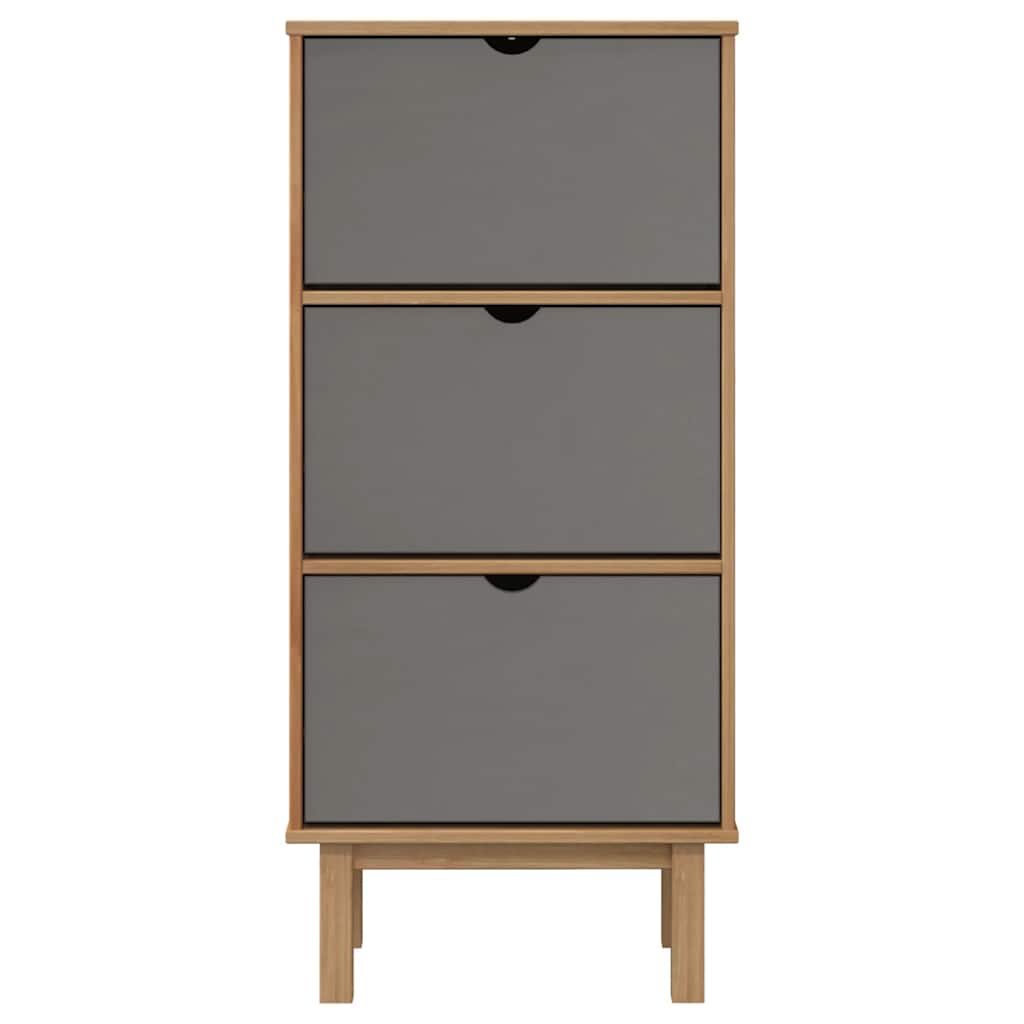 Schuhschrank OTTA mit 3 Schubladen Braun Massivholz Kiefer