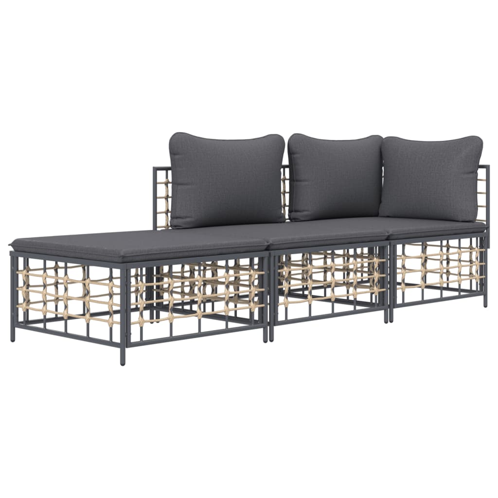 5-tlg. Garten-Lounge-Set mit Kissen Anthrazit Poly Rattan