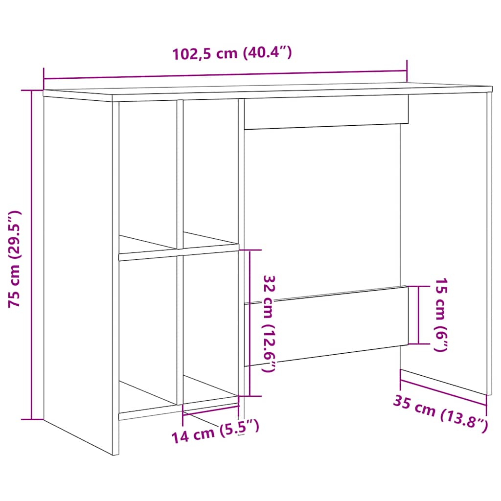 Computertisch Weiß 102,5x35x75 cm Holzwerkstoff