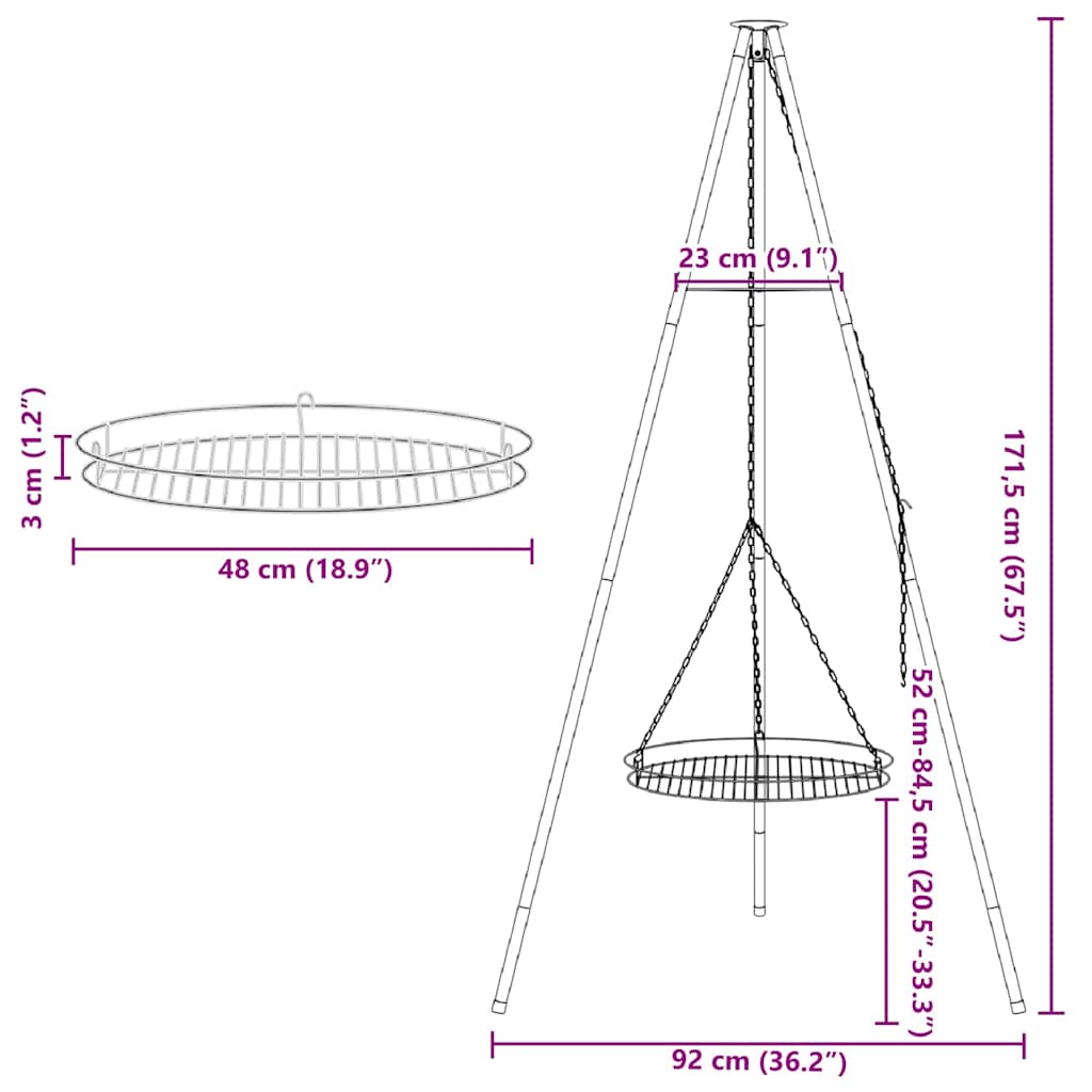 Lagerfeuer Stativ Schwarz 92 x 92 x 151,5 cm Stahl