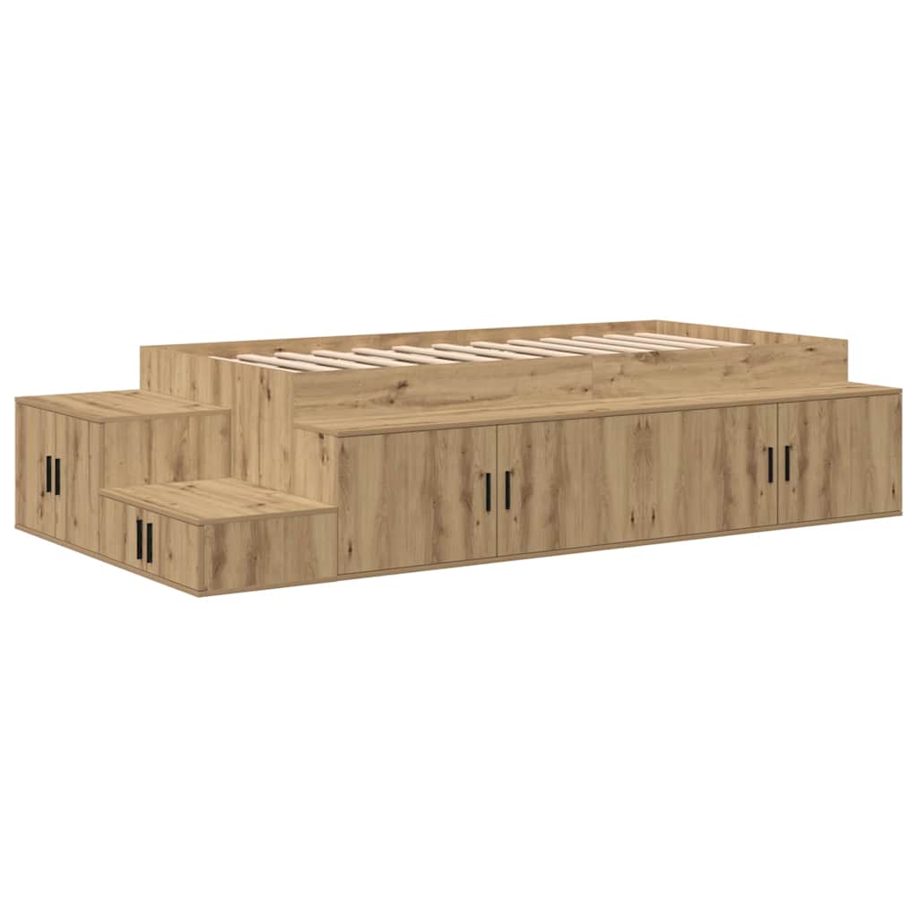 Aufbewahrungsbettgestell mit Speicher Weiß 80 cm Holzwerkstoff