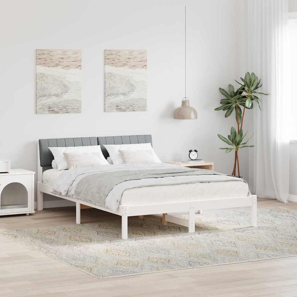 Bettgestell Braun und hellgrau 200 x 200 cm Massivholz Kiefer