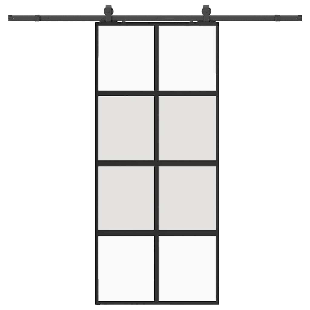 Schiebetür mit Beschlag Schwarz 76x205 cm Hartglas