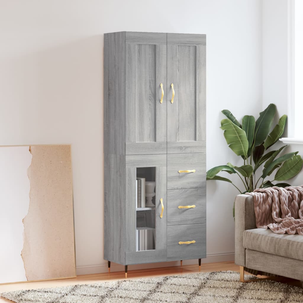 Highboard Betongrau 69,5x34x180 cm Holzwerkstoff