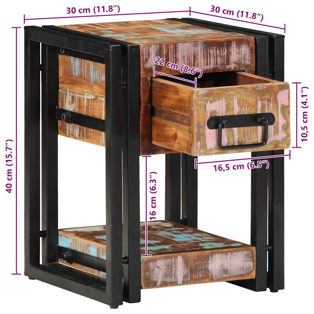 Nachttisch 40 x 35 x 50 cm Massives upgecyceltes Holz