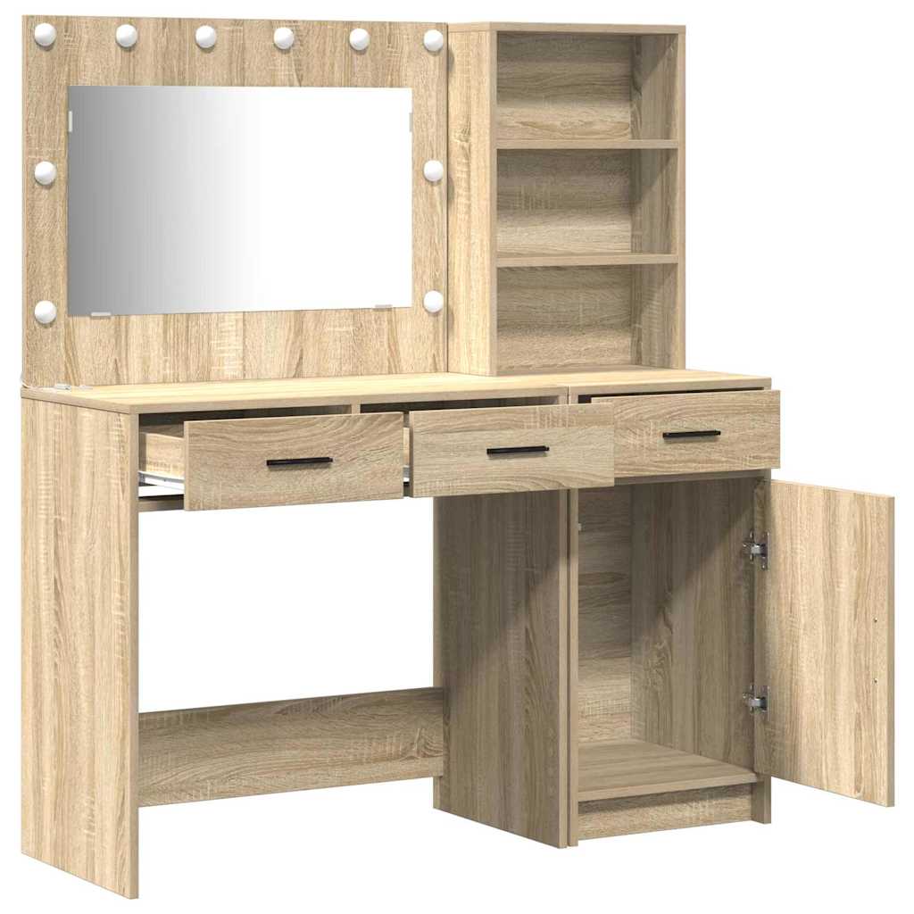 Schminktisch mit Spiegelbeleuchtung 2 pcs Weiß Holzwerkstoff