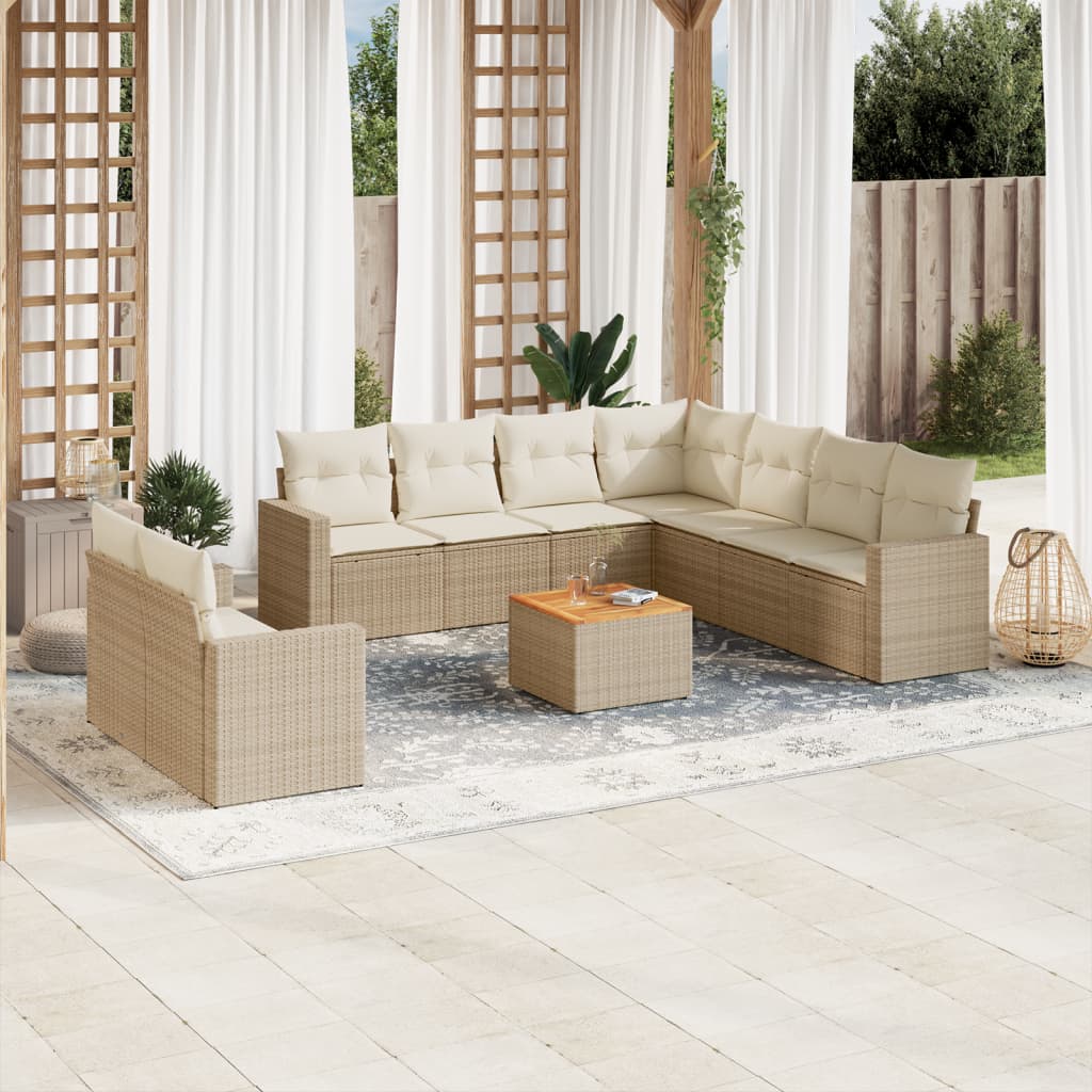 10-tlg. Garten-Sofagarnitur mit Kissen Schwarz Poly Rattan