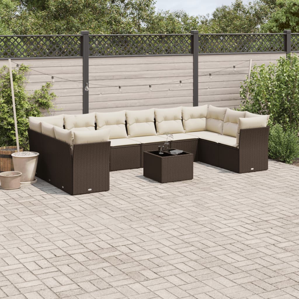 10-tlg. Garten-Sofagarnitur mit Kissen Schwarz Poly Rattan