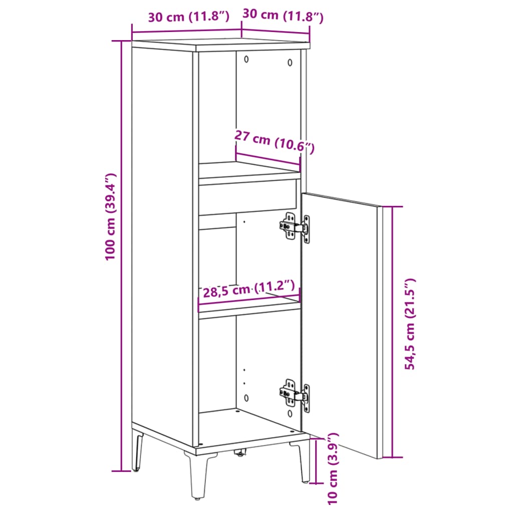 Badschrank Weiß 30x30x100 cm Holzwerkstoff