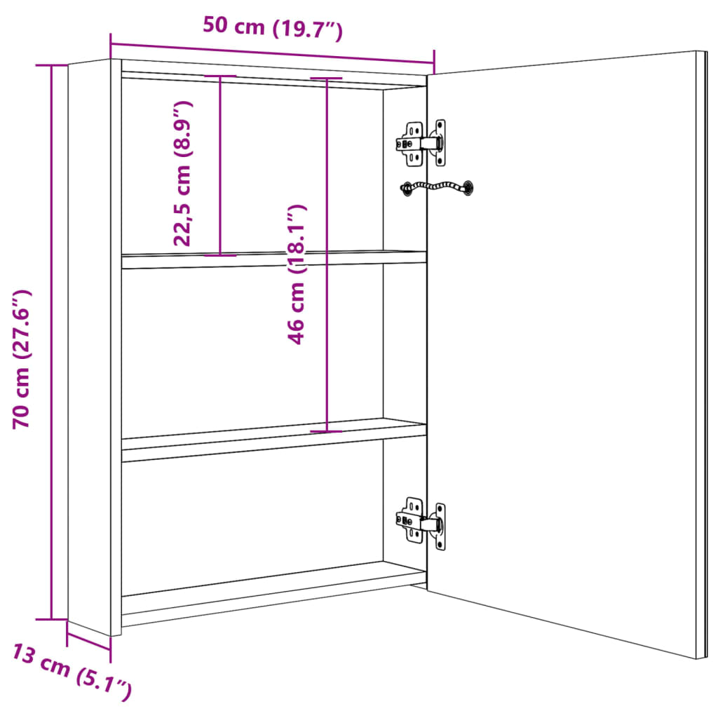 LED-Spiegelschrank fürs Bad Glänzend Weiß 50x13x70 cm
