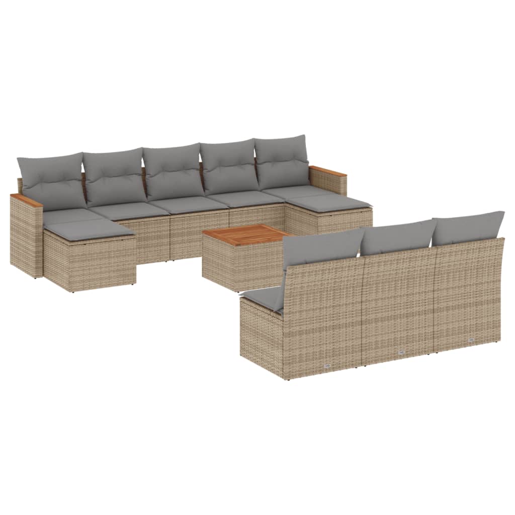 10-tlg. Garten-Sofagarnitur mit Kissen Schwarz Poly Rattan