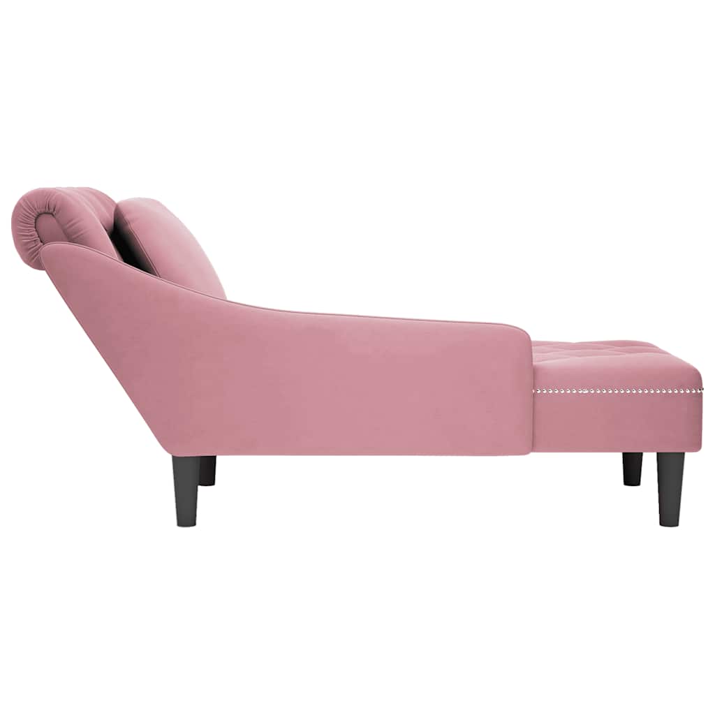 Chaiselongue mit Kissen und Rechter Armlehne Blau Samt