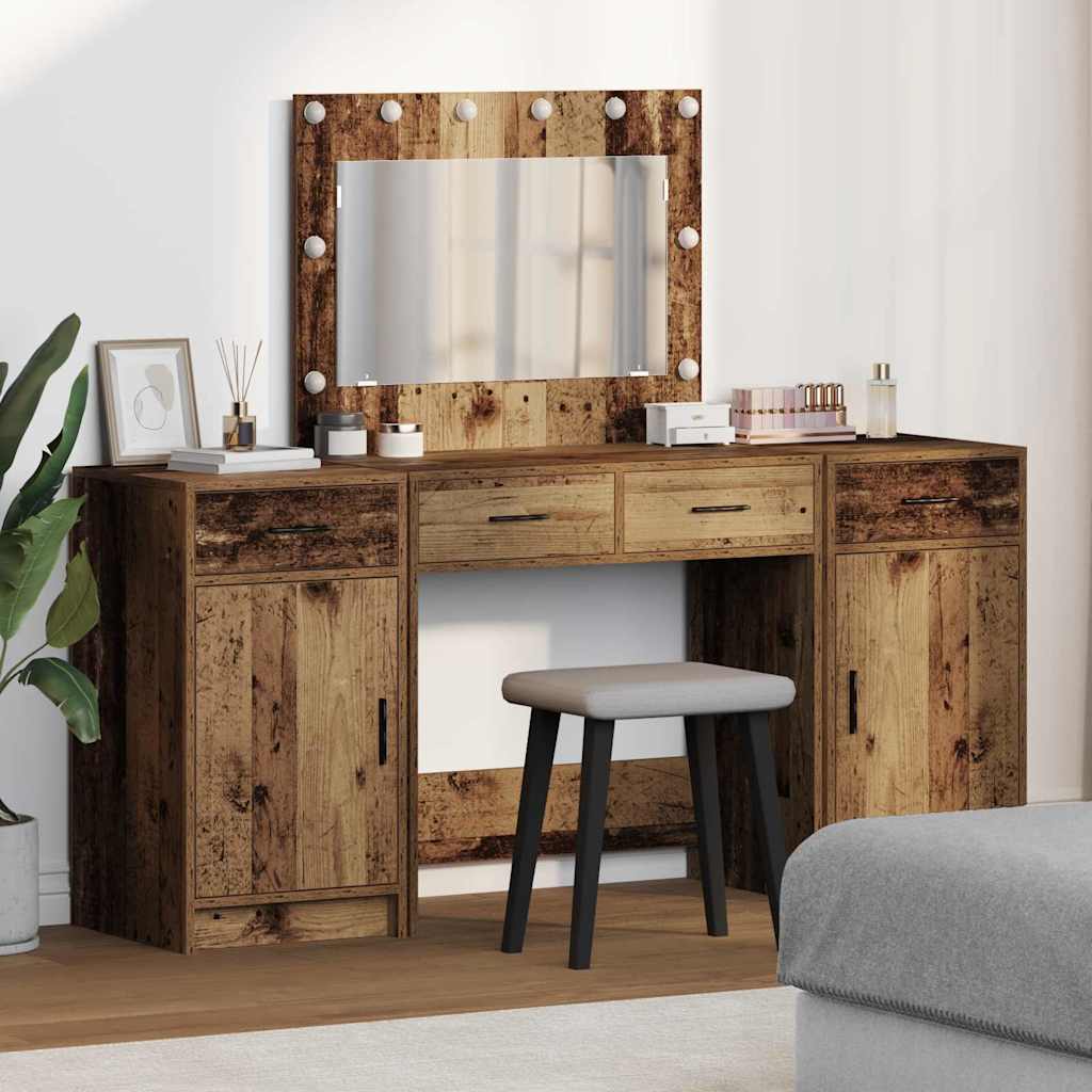 Schminktisch mit Spiegelbeleuchtung 3 pcs Weiß Holzwerkstoff
