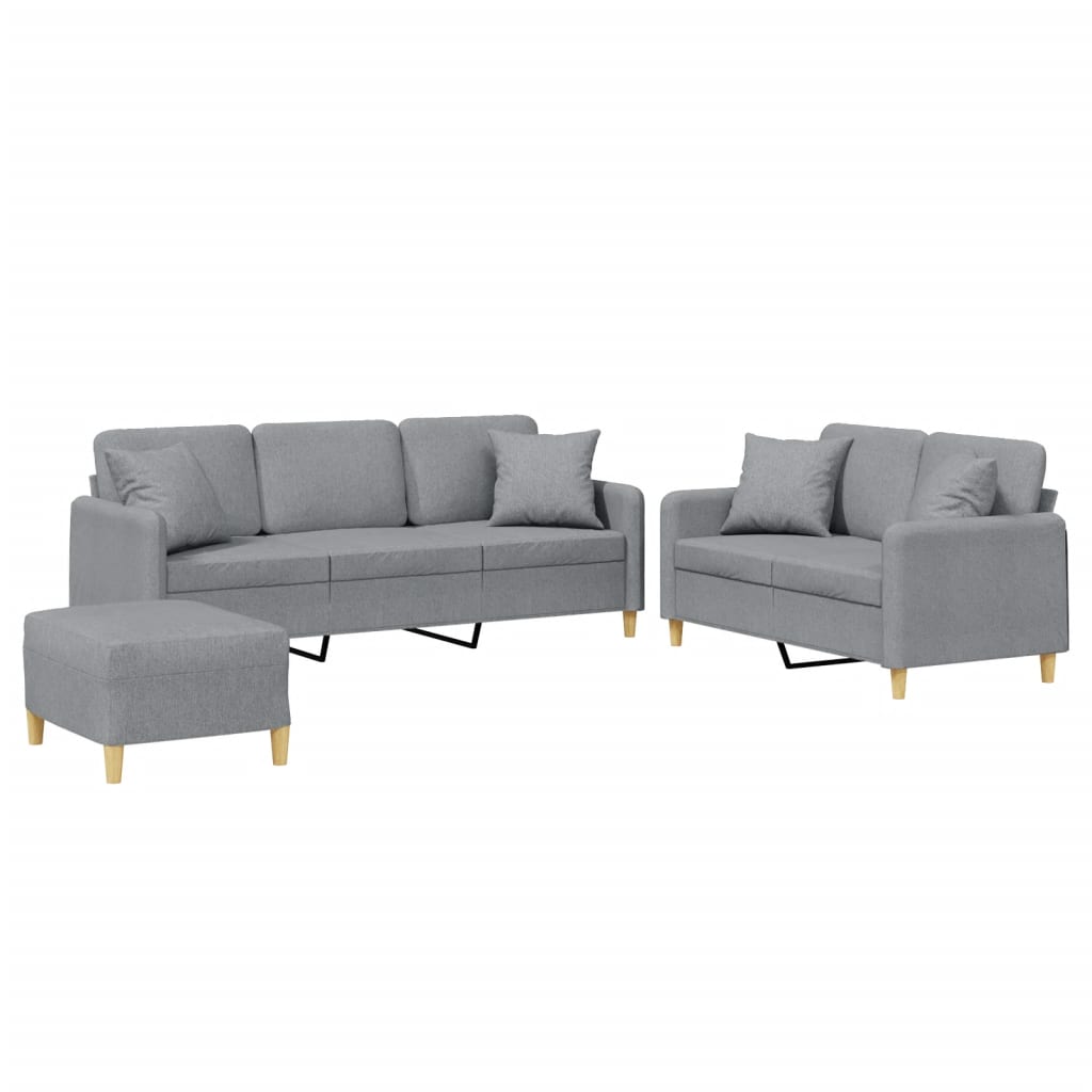 3-tlg. Sofagarnitur mit Kissen Braun Stoff