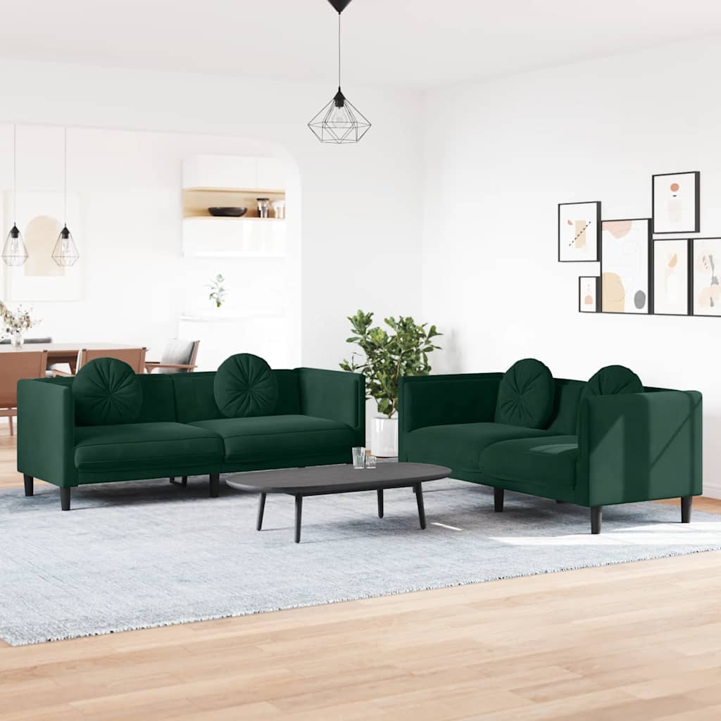 3-tlg. Sofagarnitur mit Kissen Creme Samt