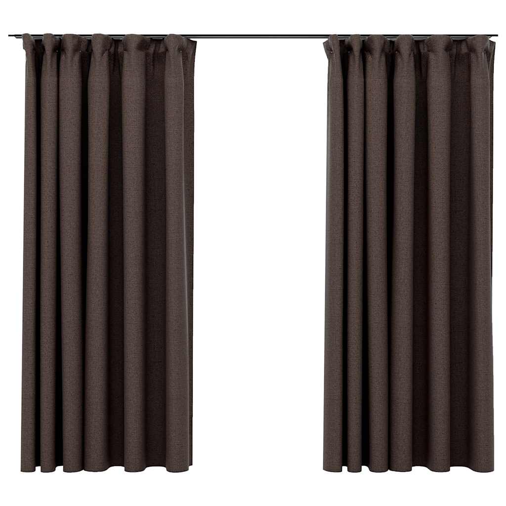 Verdunkelungsvorhänge Haken Leinenoptik 2Stk. Schwarz 140x175cm