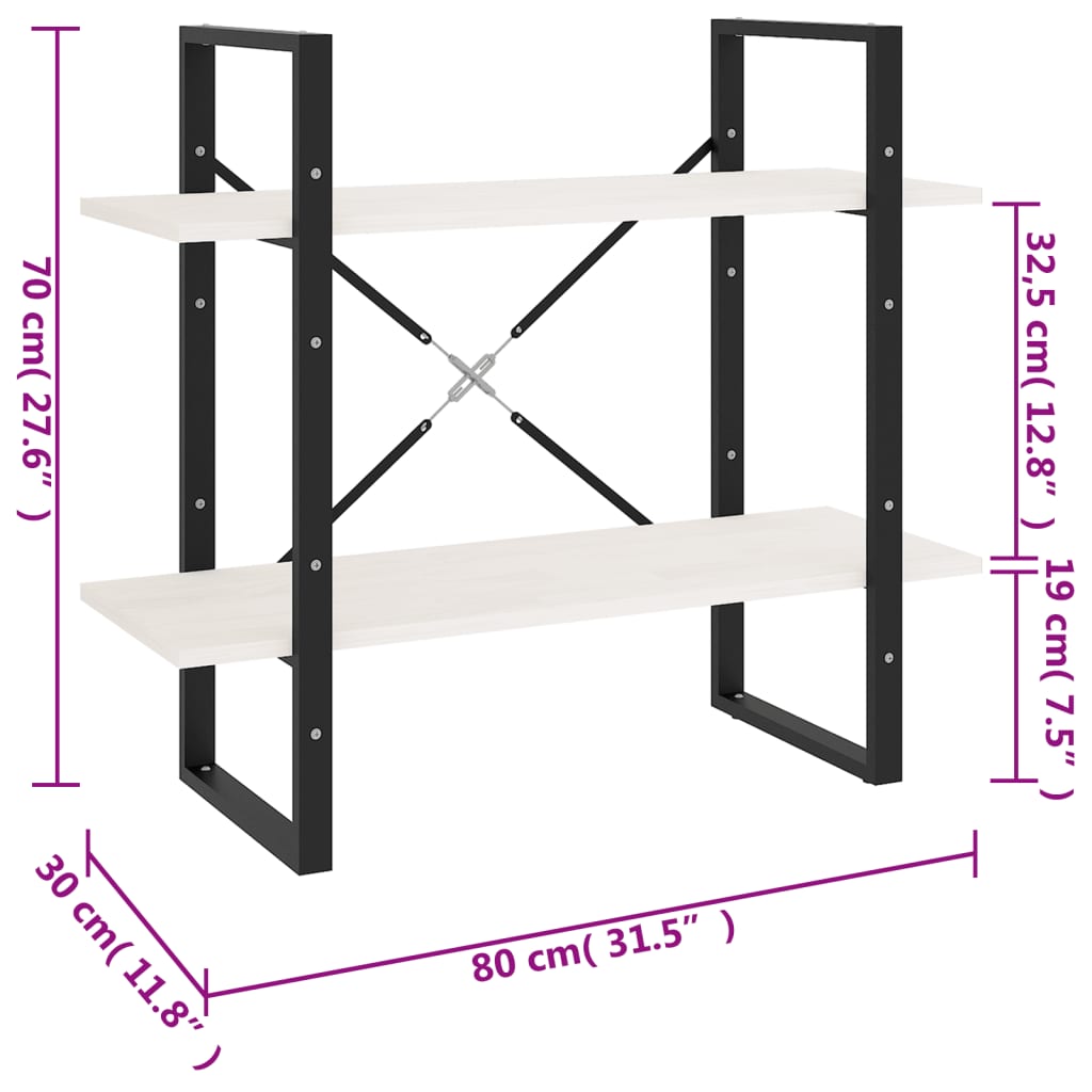 Bücherregal 2 Fächer Weiß 80x30x70 cm Holzwerkstoff