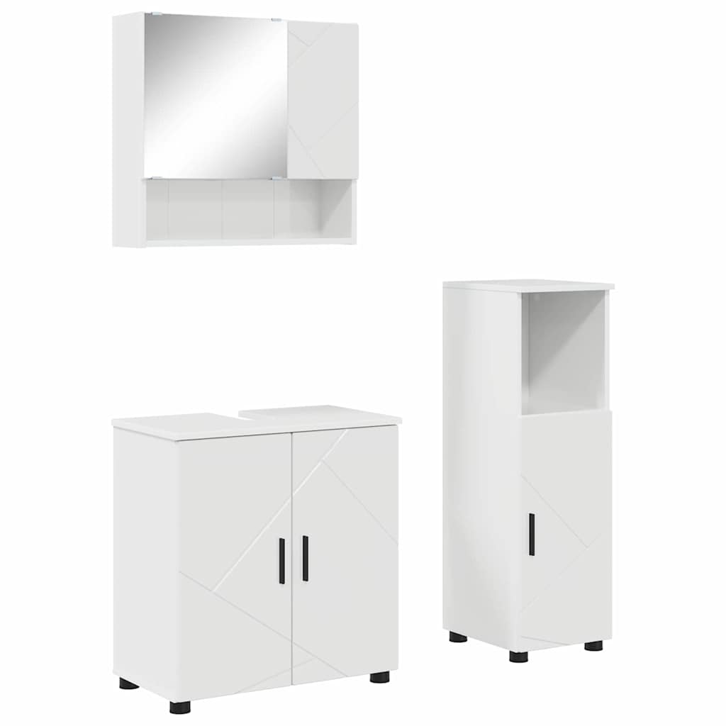 Badezimmermöbel-Set mit Tür 3 pcs Weiß Holzwerkstoff & Metall