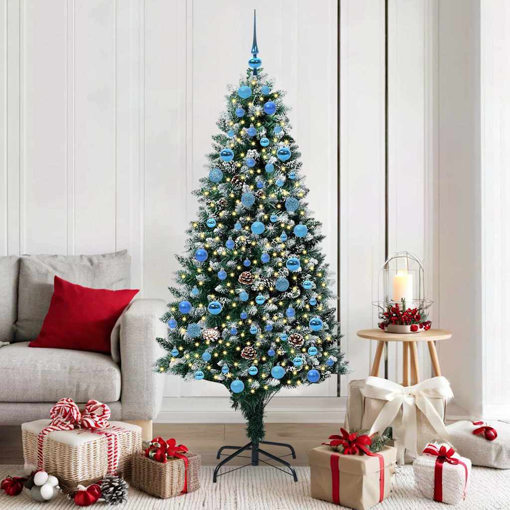 Künstlicher Weihnachtsbaum mit LEDs Kugeln Zapfen 150 cm