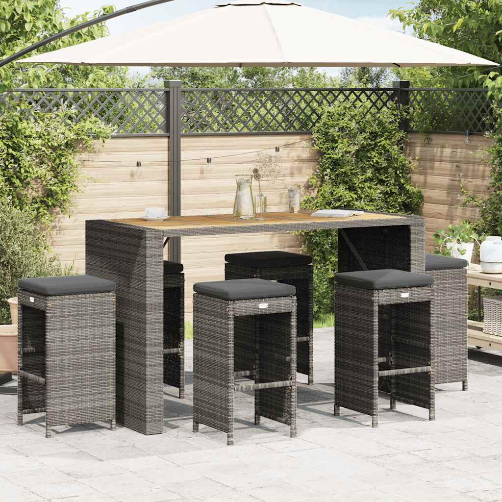 Garten-Barhocker mit Kissen 2 Stk. Braun Poly Rattan