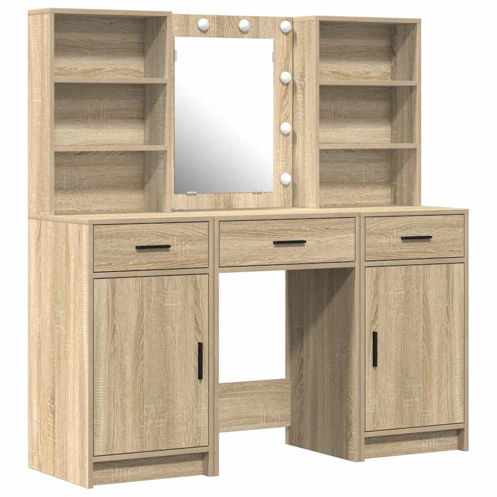 Schminktischset mit LED mit Schubladen 3 pcs Weiß Holzwerkstoff
