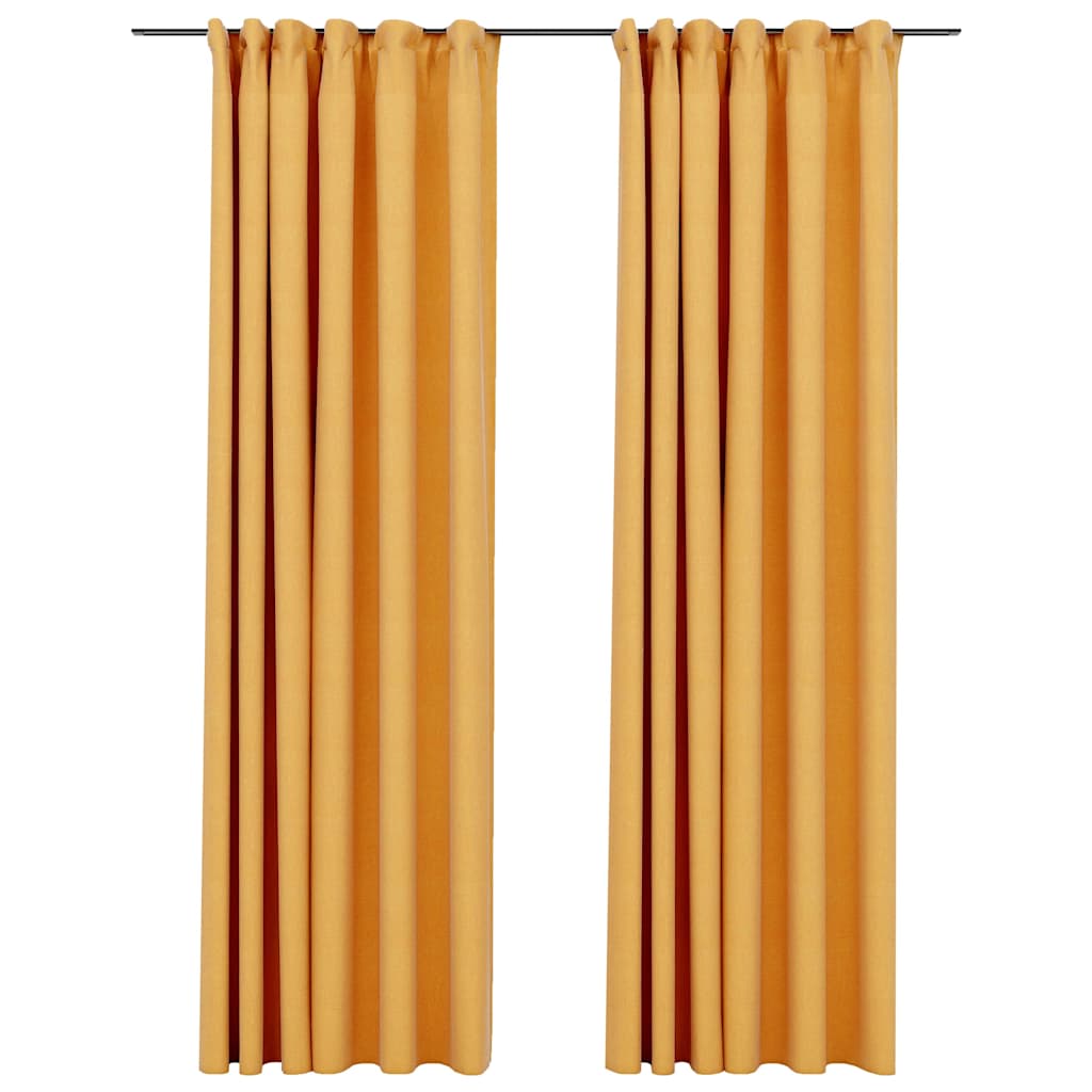 Verdunkelungsvorhänge Haken Leinenoptik 2Stk. Schwarz 140x175cm