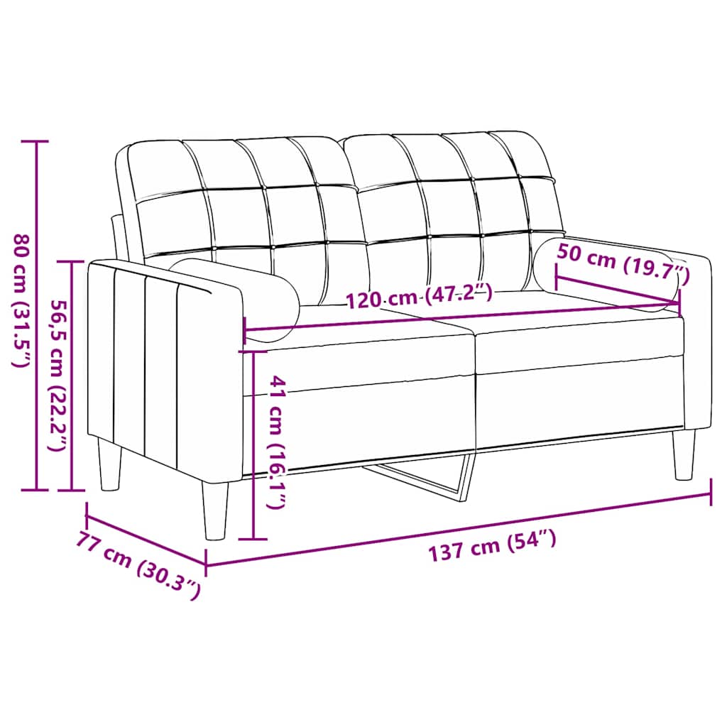 2-Sitzer-Sofa mit Zierkissen Hellgrau 120 cm Samt