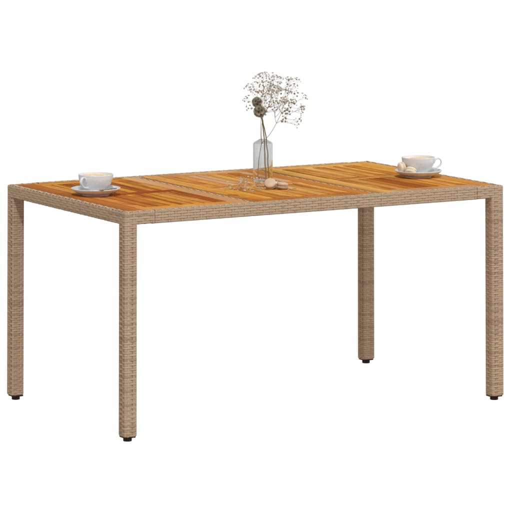 Gartentisch 190x90x75 cm Akazienholz und Poly Rattan Schwarz