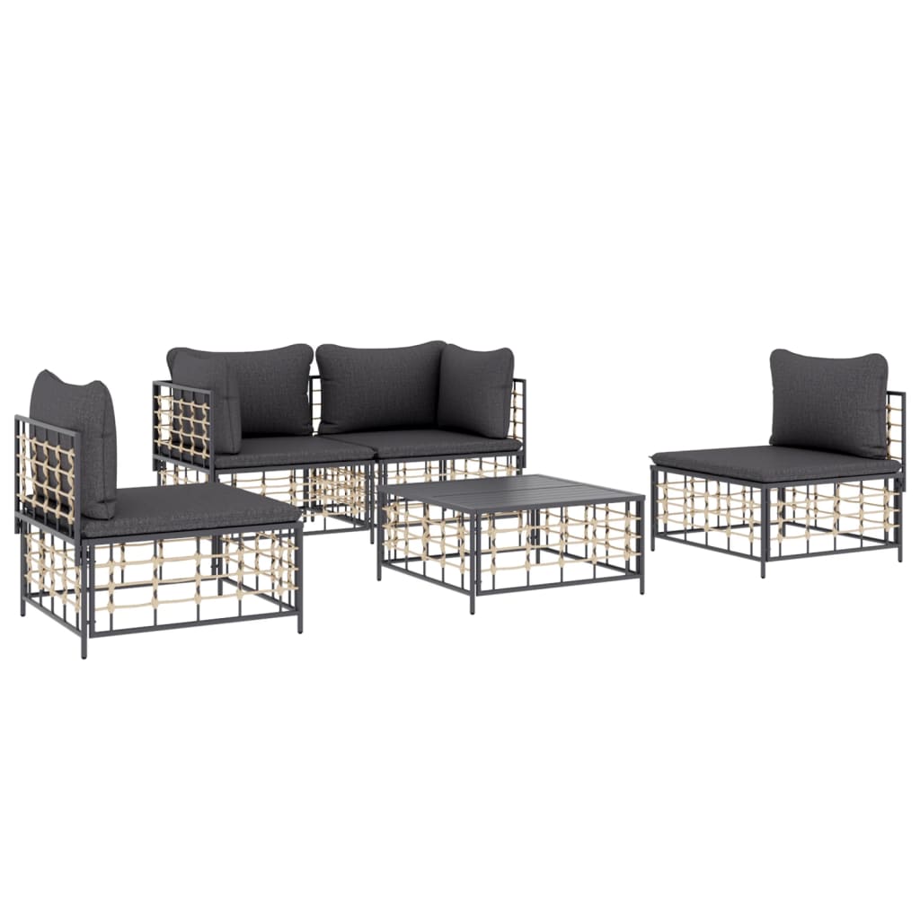 6-tlg. Garten-Lounge-Set mit Kissen Anthrazit Poly Rattan