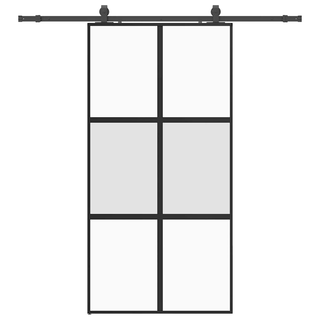 Schiebetür mit Beschlag Schwarz 76x205 cm Hartglas