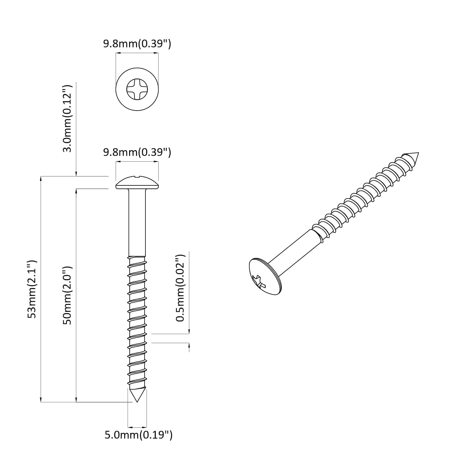 Holzschraube 2 pcs Silber 9,8 x 53 mm Stahl