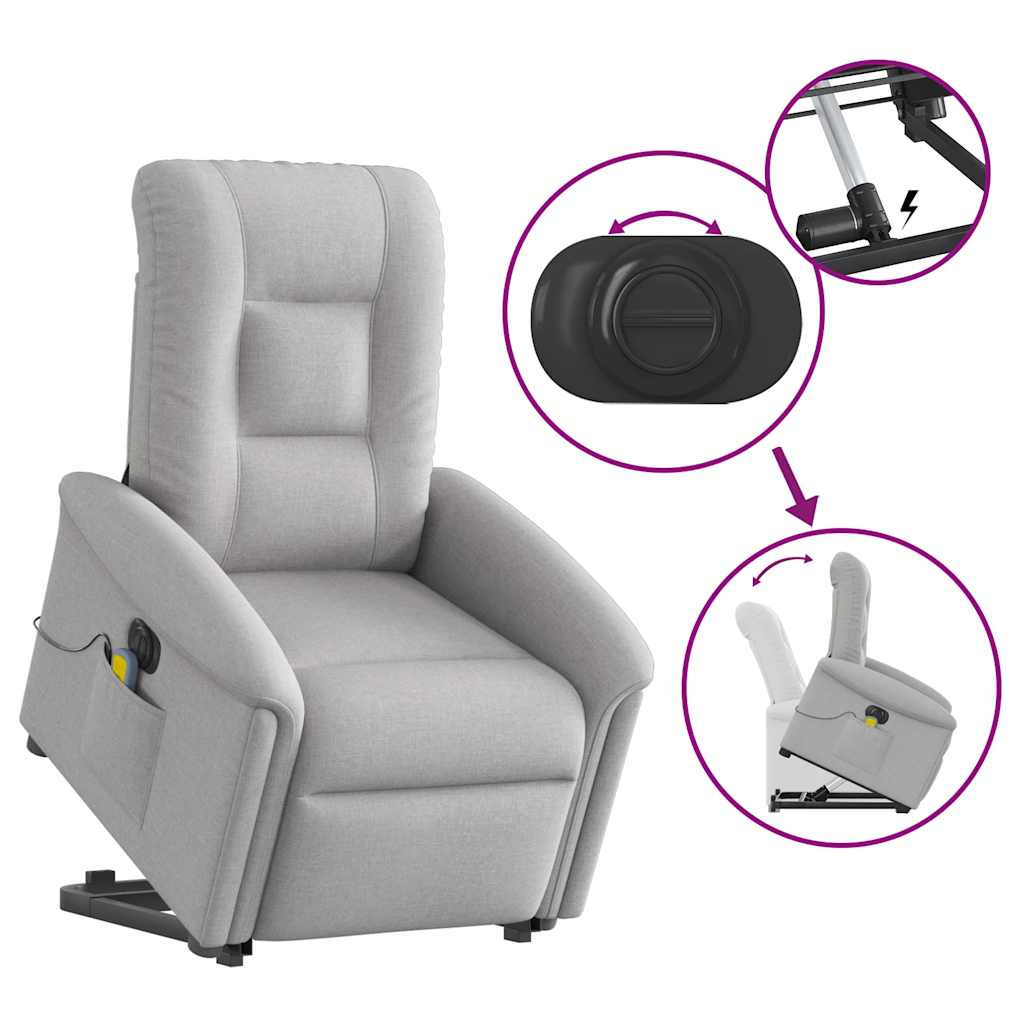 Massagesessel mit Aufstehhilfe Hellgrau Stoff