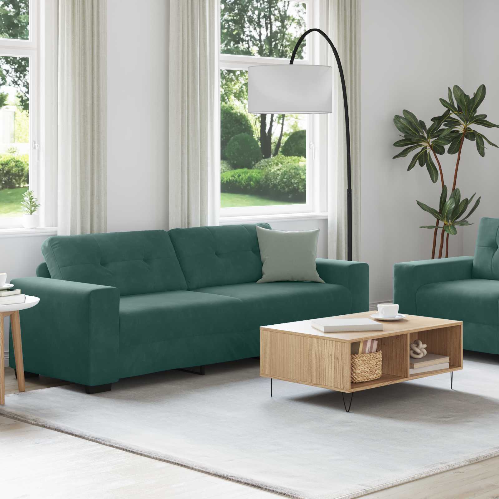 2-teiliges Sofa-Set mit Kissen, hellgrauer Samt