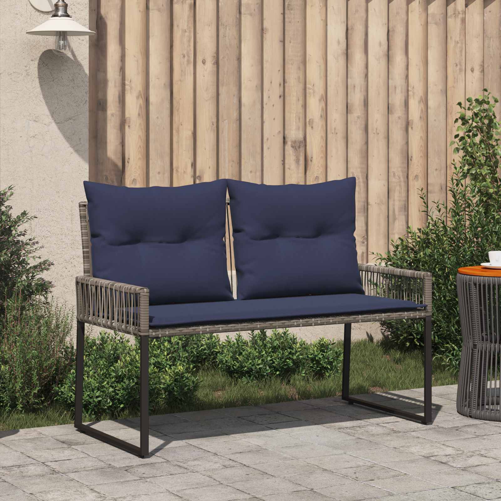 Bank Outdoor mit Kissen 4 pcs Schwarz und Cremeweiß Poly-Rattan
