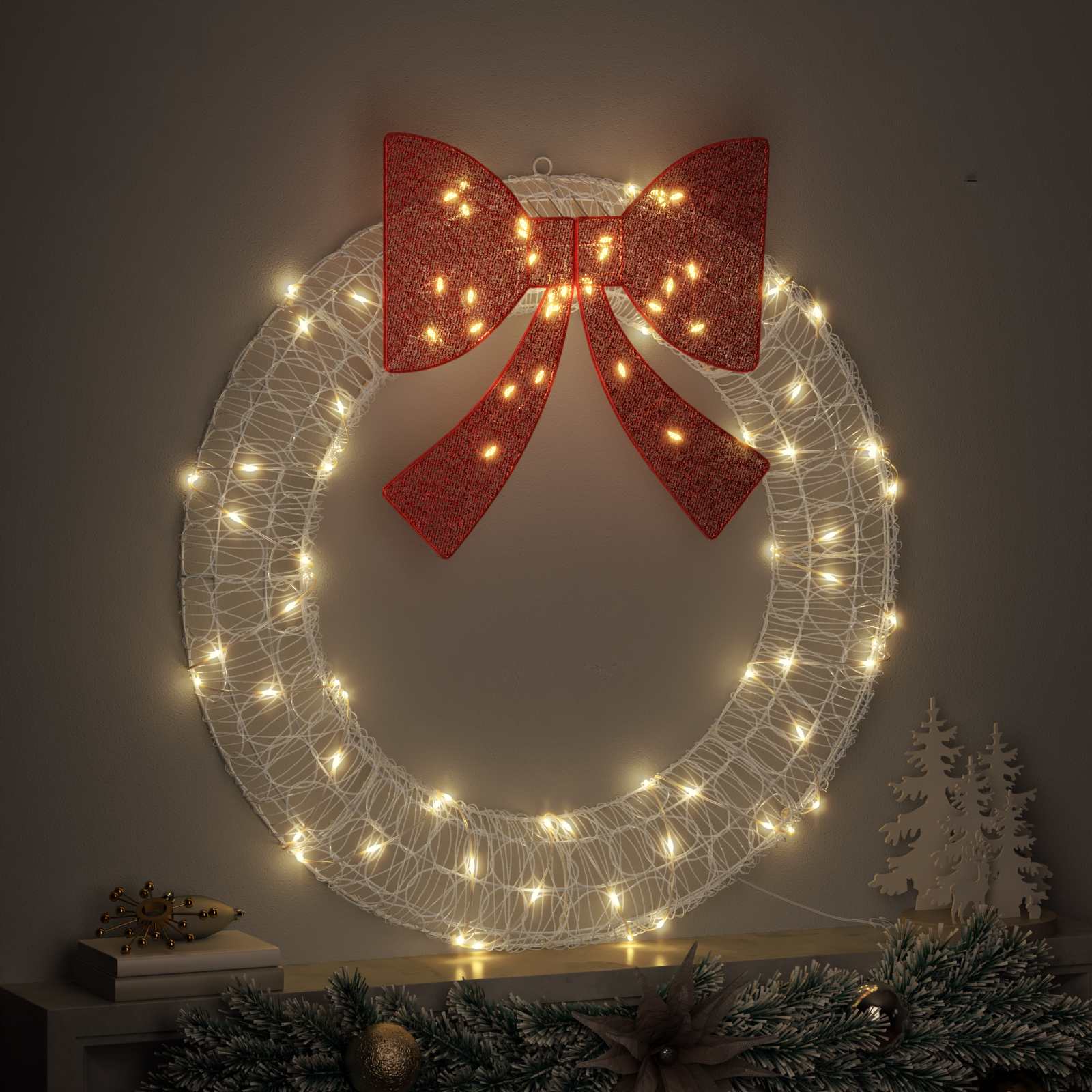 Kranz mit 60 LEDs Warmweiß 76 x 76 x 8,5 cm Acryl